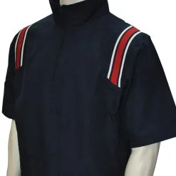 1/2 Sleeve Pullover Jacket W/ Half Zipper - Navy With Red
